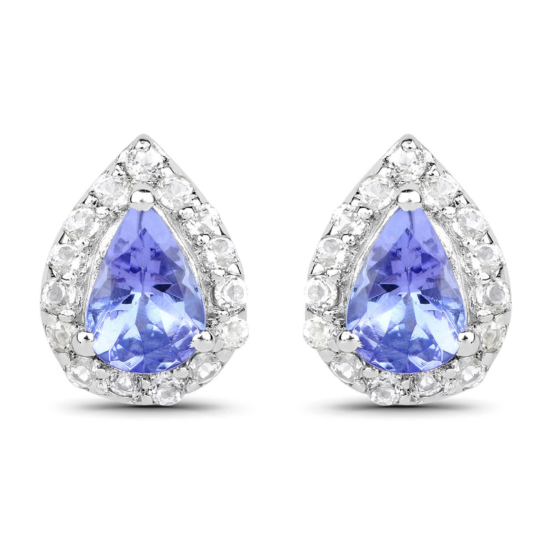 1.19 Carat Genuine Tanzanite and White Topaz .925 Sterling Silver Earrings