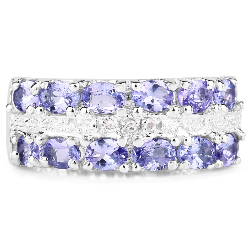 2.05 Carat Genuine Tanzanite and White Topaz .925 Sterling Silver Ring