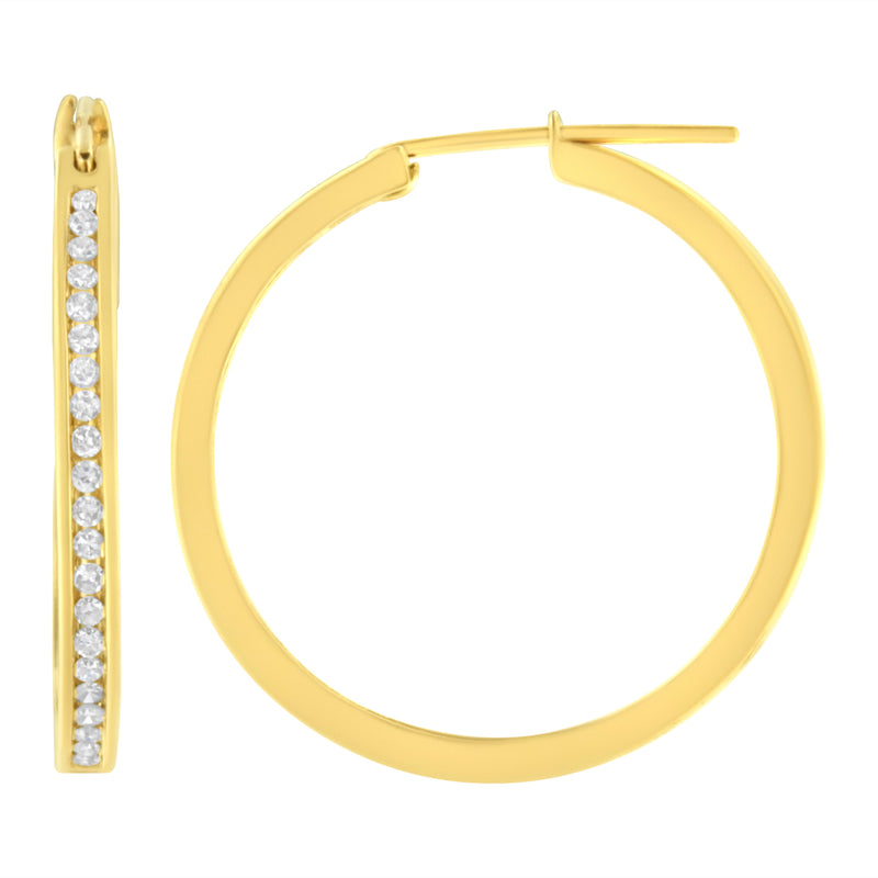 14K Yellow Gold 1/2 cttw Channel Set Diamond Classic Hoop Earrings (I-J Color, SI2-I1 Clarity)