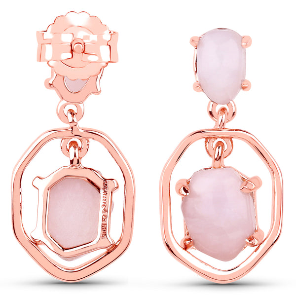 18K Rose Gold Plated 2.86 Carat Genuine Pink Opal .925 Sterling Silver Earrings