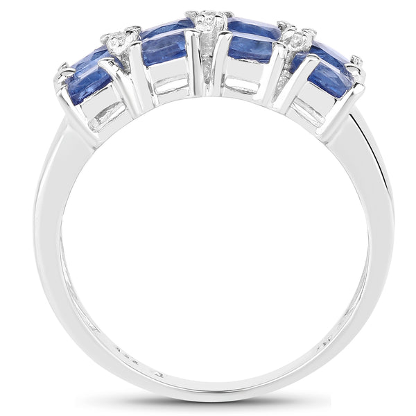 2.19 Carat Genuine Kyanite and White Topaz .925 Sterling Silver Ring