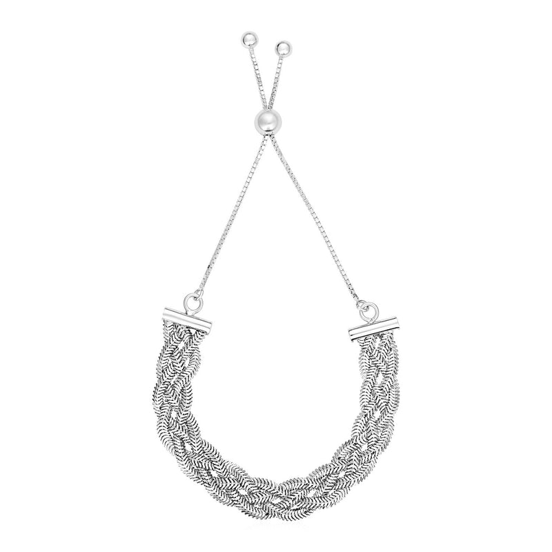 Adjustable Textured Braided Chain Bracelet in Sterling Silver