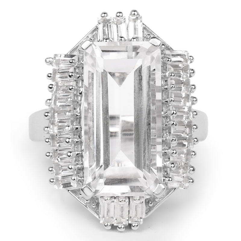 9.77 Carat Genuine Crystal Quartz & White Topaz .925 Sterling Silver Ring