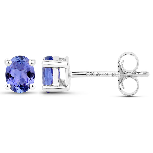 0.66 Carat Genuine Tanzanite 14K White Gold Earrings