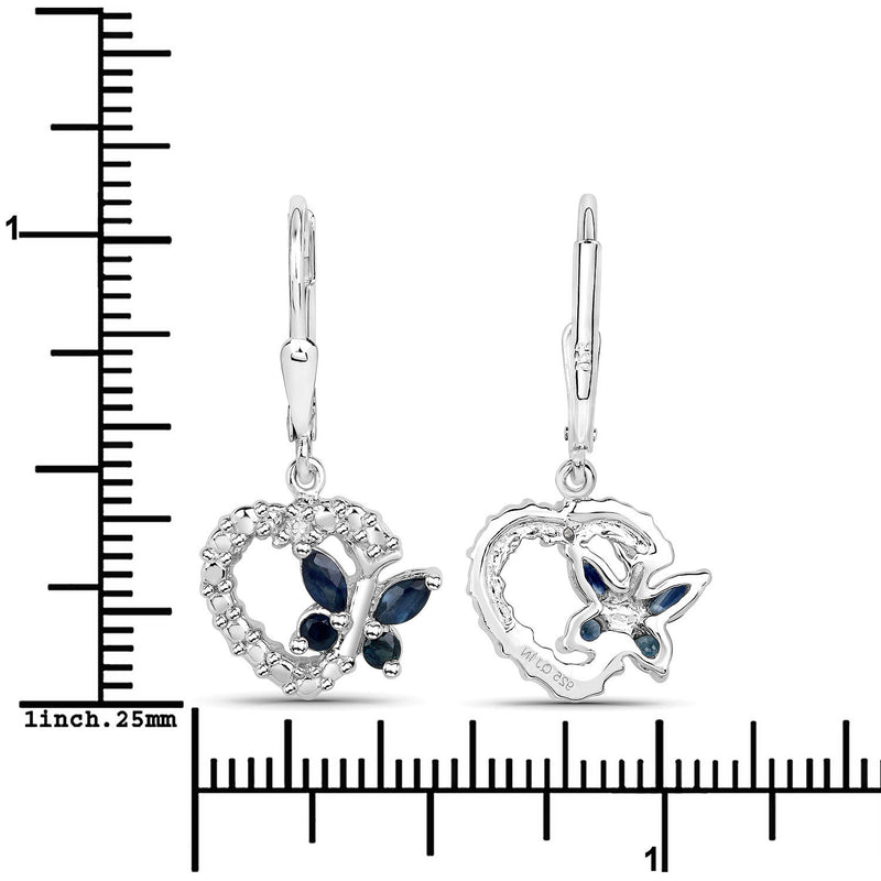 0.55 Carat Genuine Blue Sapphire and White Diamond .925 Sterling Silver Earrings