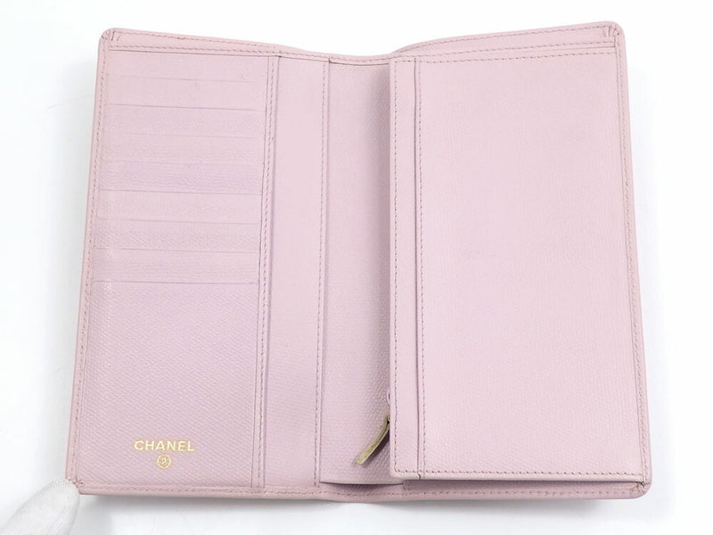 Chanel Bi-Fold Wallet Coco Button Ladies Pink Leather