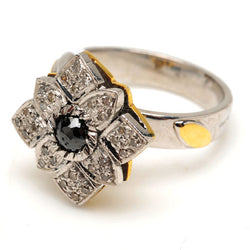 0.91ct Diamond 14kt Solid Gold .925 Sterling Silver Floral Ring Handmade Jewelry