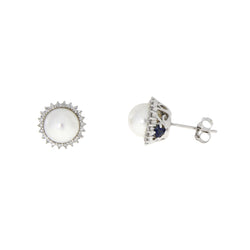 Fresh Water Pearl Diamond Stud Earrings 14KT White Gold