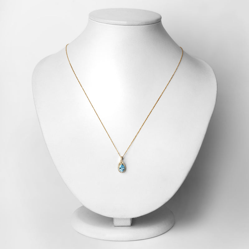 0.89 Carat Genuine Swiss Blue Topaz and White Diamond 14K Yellow Gold Pendant