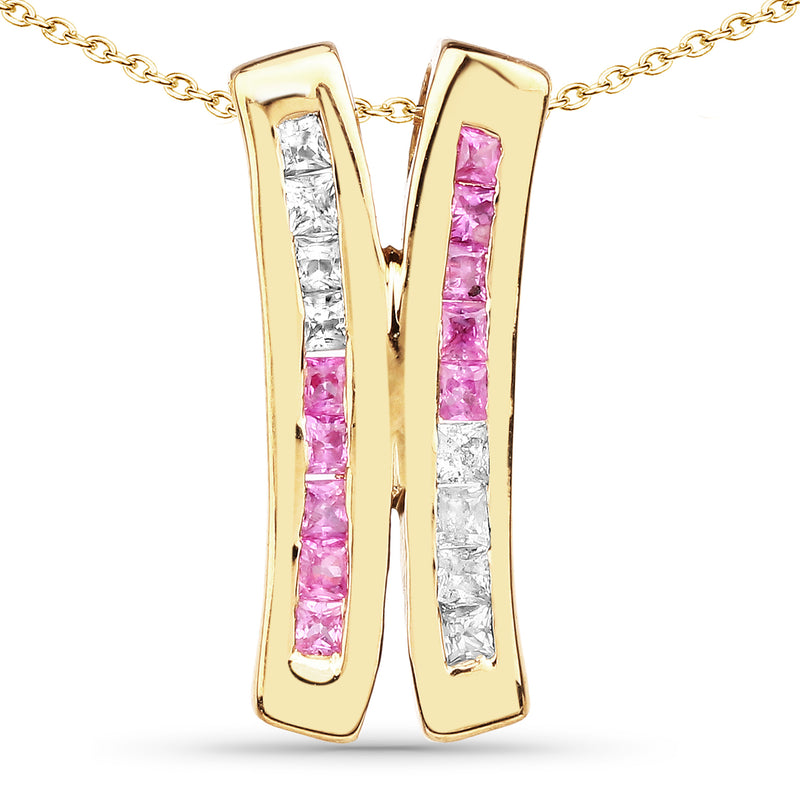 14K Yellow Gold Plated 1.08 Carat Genuine Pink Sapphire and White Sapphire .925 Sterling Silver Pendant