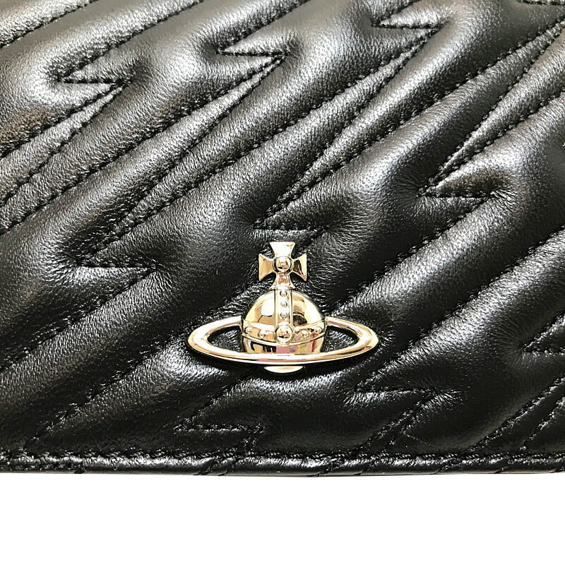 Vivienne Westwood Quilted Chain Shoulder Clutch Bag Pochette Orb Black Leather 53020005
