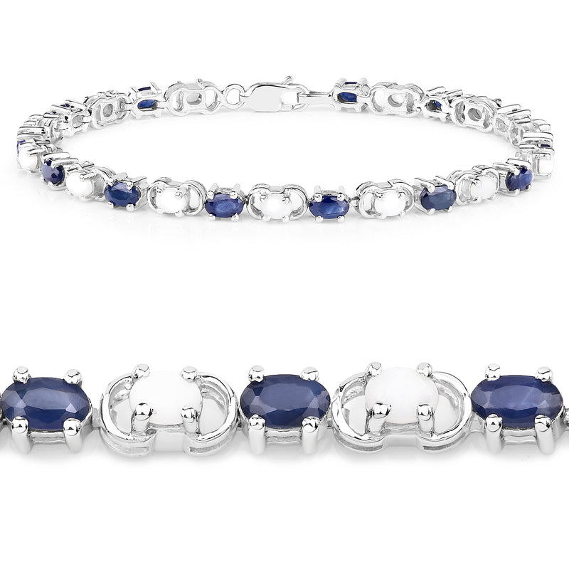 6.10 ct. t.w. Blue sapphire and opal Bracelet in Sterling Silver