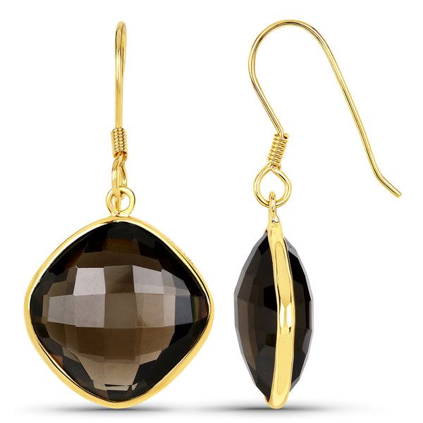 22.80 Carat Genuine Smoky Quartz .925 Sterling Silver Earrings