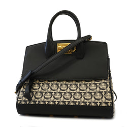 Auth Salvatore Ferragamo Gancini 2WAY Bag Womens LeatherCanvas HandbagShoulde