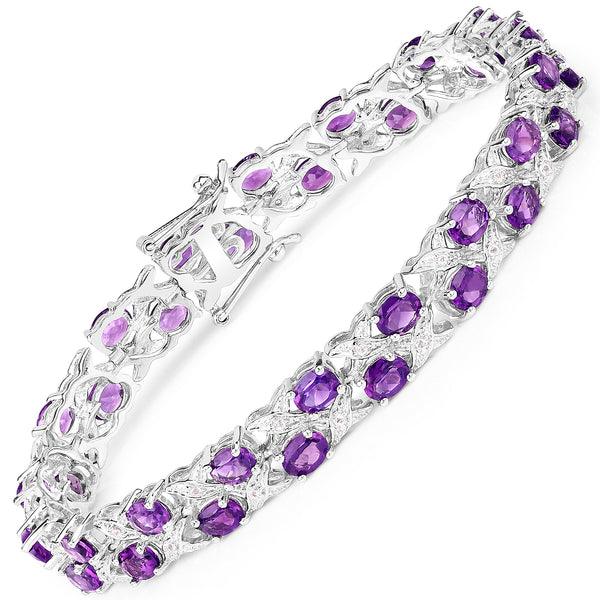 12.60 Carat Genuine Amethyst & White Topaz .925 Sterling Silver Bracelet