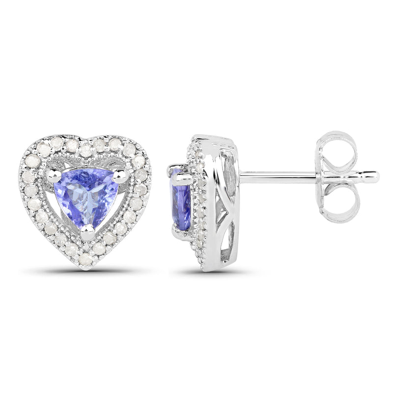 1.20 Carat Genuine Tanzanite & White Diamond .925 Sterling Silver Earrings