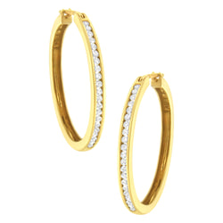 10K Yellow Gold 1/2 cttw Channel Set Diamond Hoop Earrings (I-J Clarity, I1-I2 Color)