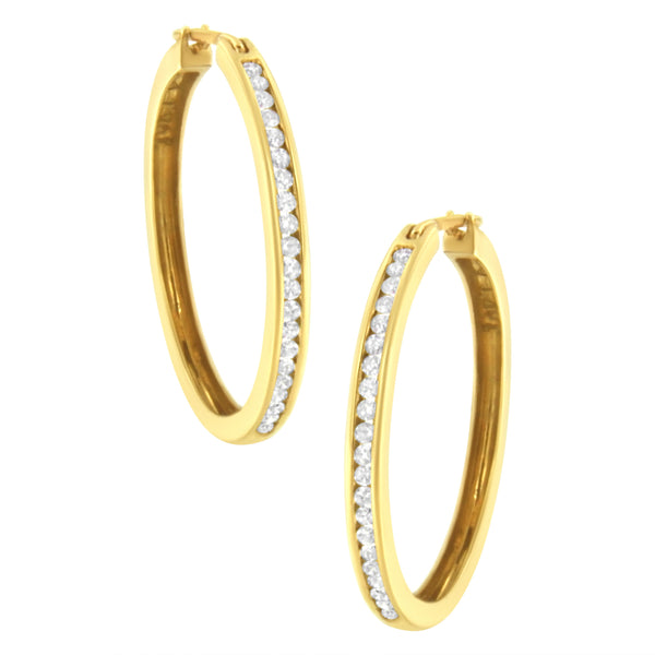 10K Yellow Gold 1/2 cttw Channel Set Diamond Hoop Earrings (I-J Clarity, I1-I2 Color)