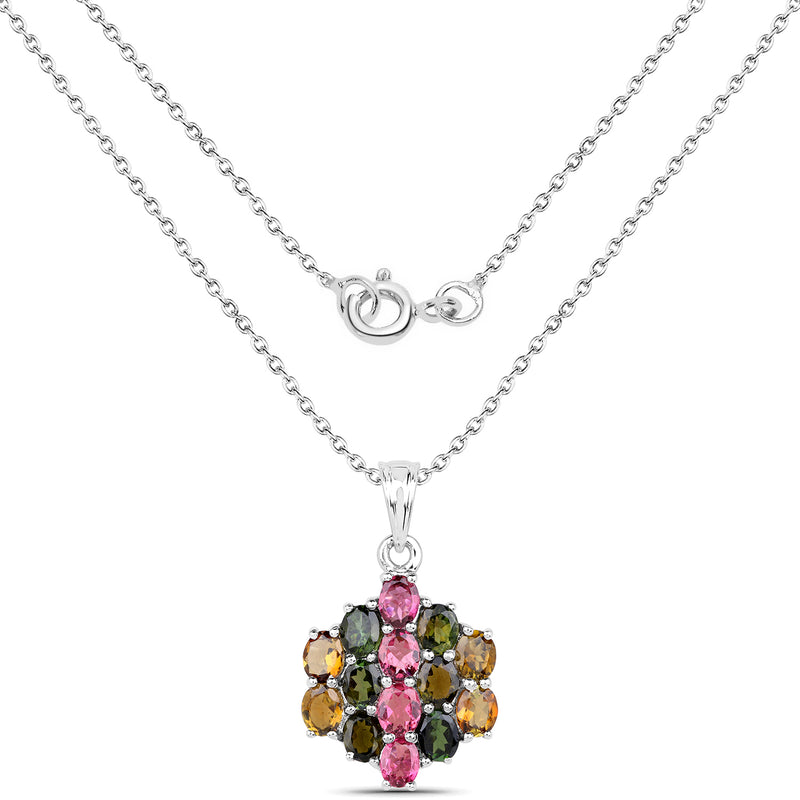 4.34 Carat Genuine Pink Tourmaline, Green Tourmaline & Brown Tourmaline .925 Sterling Silver Pendant