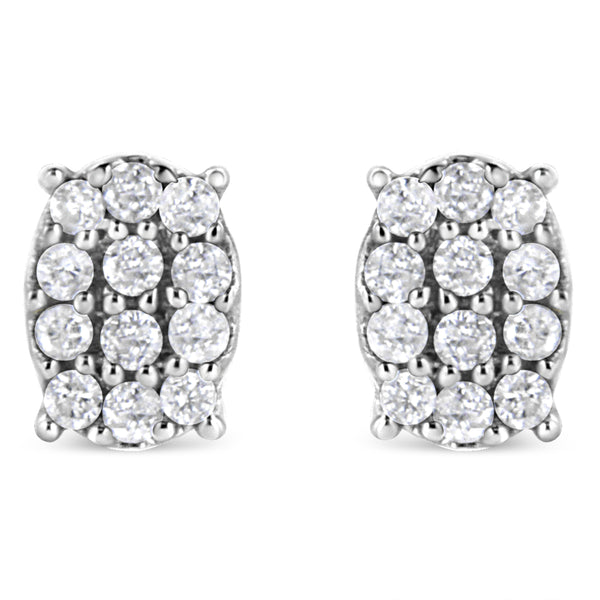 .925 Sterling Silver 1/4 Cttw Round Diamond Oval Shaped Cluster Stud Earrings (I-J Color, I2-I3 Clarity)