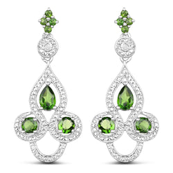 2.28 Carat Genuine Chrome Diopside and White Topaz .925 Sterling Silver Earrings