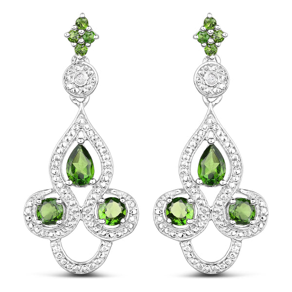 2.28 Carat Genuine Chrome Diopside and White Topaz .925 Sterling Silver Earrings