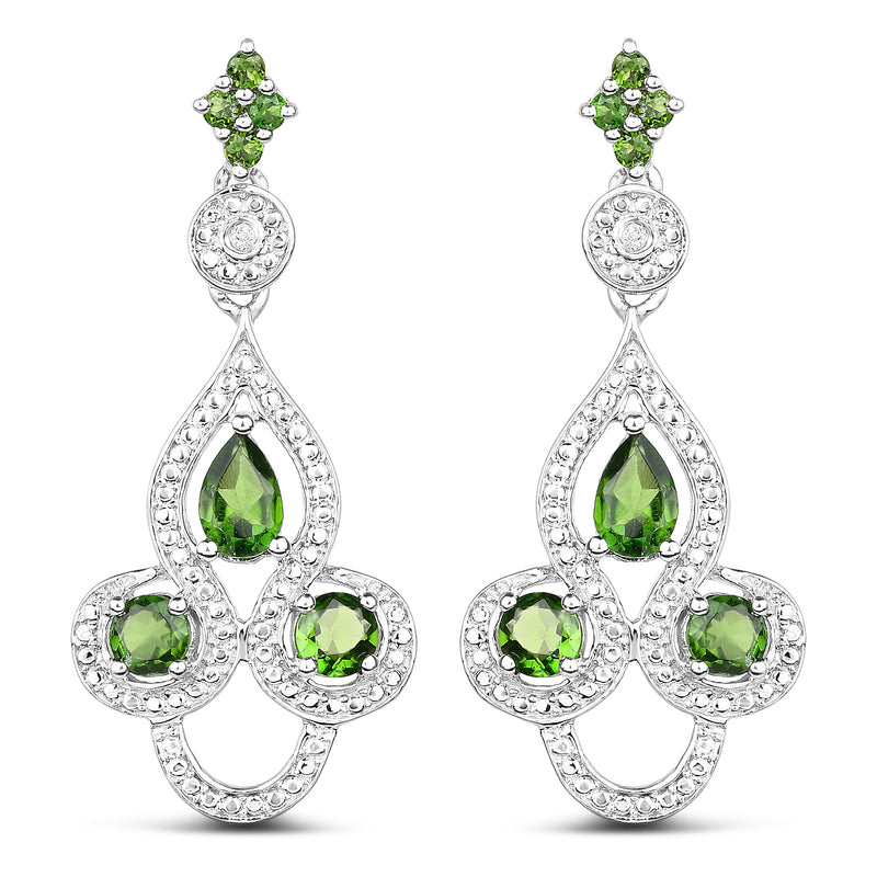 2.28 Carat Genuine Chrome Diopside and White Topaz .925 Sterling Silver Earrings