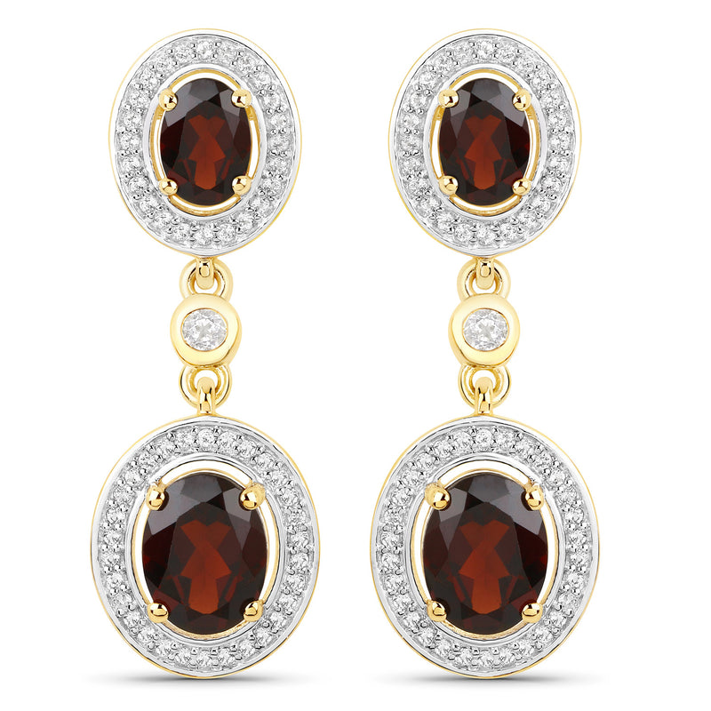 18K Yellow Gold Plated 6.30 Carat Genuine Garnet and White Topaz .925 Sterling Silver Earrings