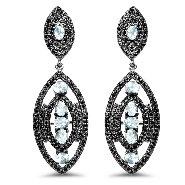 8.80 Carat Genuine Blue Topaz and Black Spinel .925 Sterling Silver Earrings