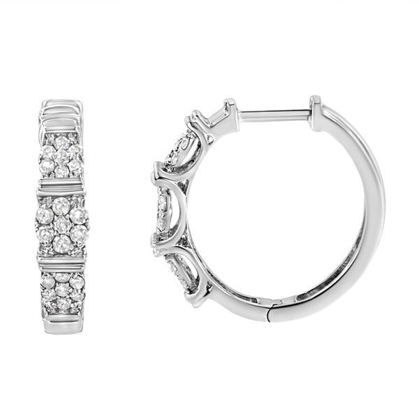 .925 Sterling Silver 1/2 cttw Round-Cut Diamond Floral Cluster Hoop Earring (I-J Color, I2-I3 Clarity)