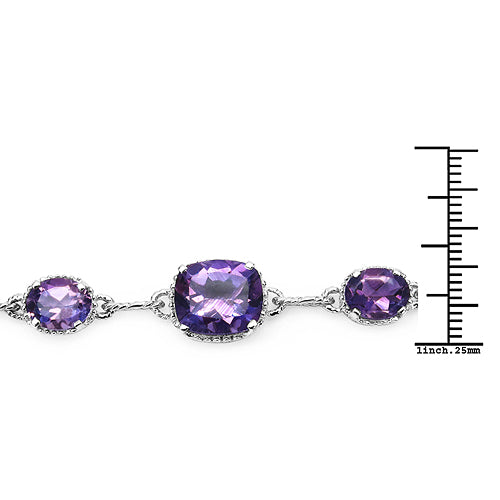 18.21 Carat Genuine Amethyst & White Diamond .925 Sterling Silver Bracelet