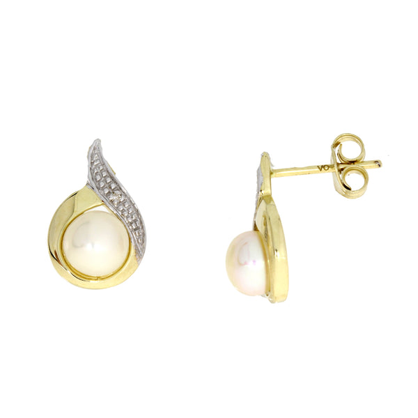 Fresh Water Pearl Diamond Earrings 10KT Yellow Gold