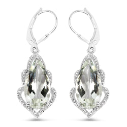 9.54 Carat Genuine Green Amethyst and White Topaz .925 Sterling Silver Earrings