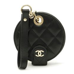 CHANEL Chanel Matrasse Coco Mark Name Tag Bag Charm Leather GP Gold Color Black