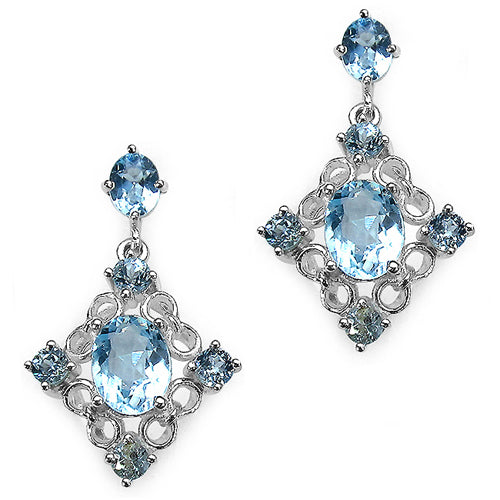 5.16 Carat Genuine Blue Topaz Sterling Silver Earrings