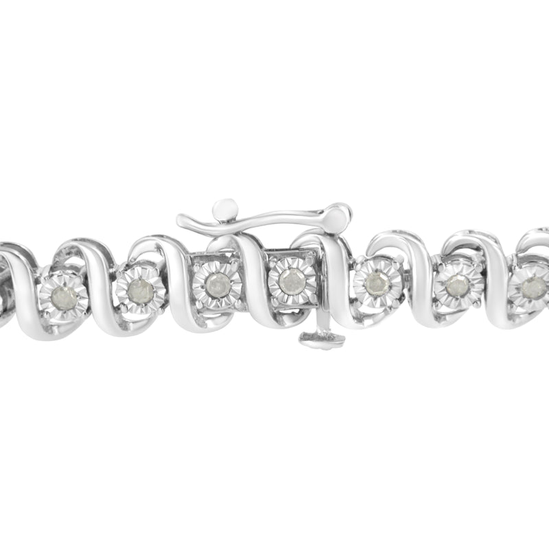 .925 Sterling Silver 1.0 cttw Miracle-Set Round-Cut Diamond "S" Link Tennis Bracelet (I-J Color, I3 Clarity) - Size 7.25"