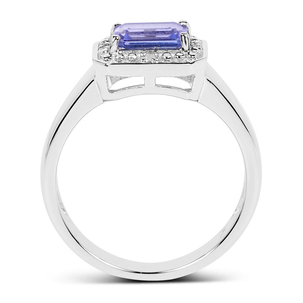 1.12 Carat Genuine Tanzanite and White Topaz .925 Sterling Silver Ring
