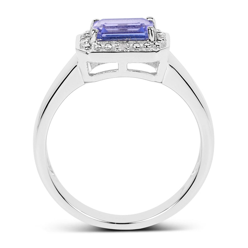1.12 Carat Genuine Tanzanite and White Topaz .925 Sterling Silver Ring