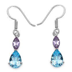 4.86 Carat Genuine Blue Topaz & Amethyst .925 Sterling Silver Earrings