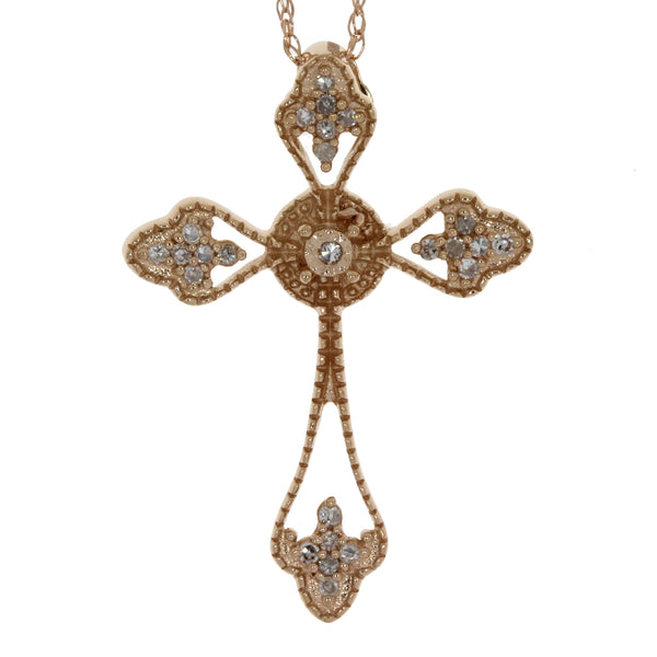 .10ct Diamond Cross Religious Pendant 14KT Rose Gold