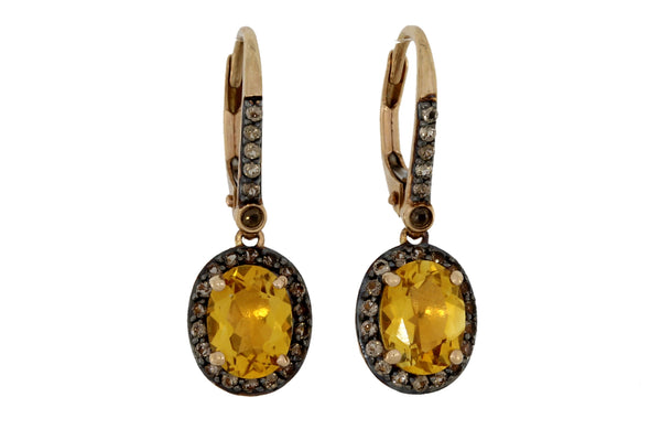 2.90ct Citrine Quartz Dangle Earrings 10KT Rose Gold