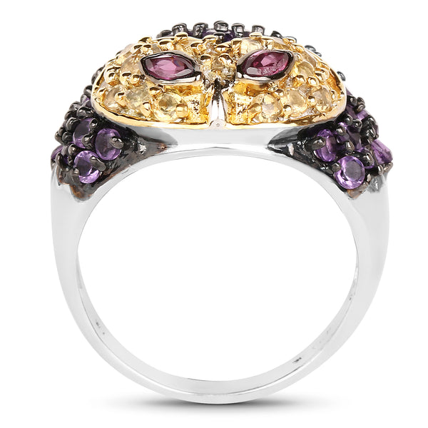 2.01 Carat Genuine Rhodolite and Amethyst .925 Sterling Silver Ring