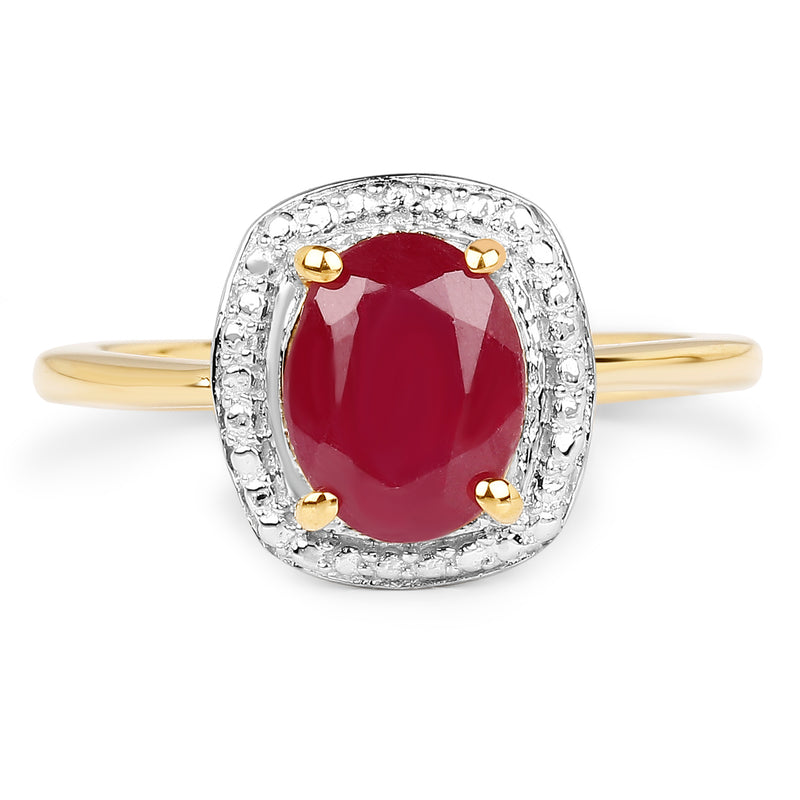 14K Yellow Gold Plated 2.30 Carat Glass Filled Ruby .925 Sterling Silver Ring