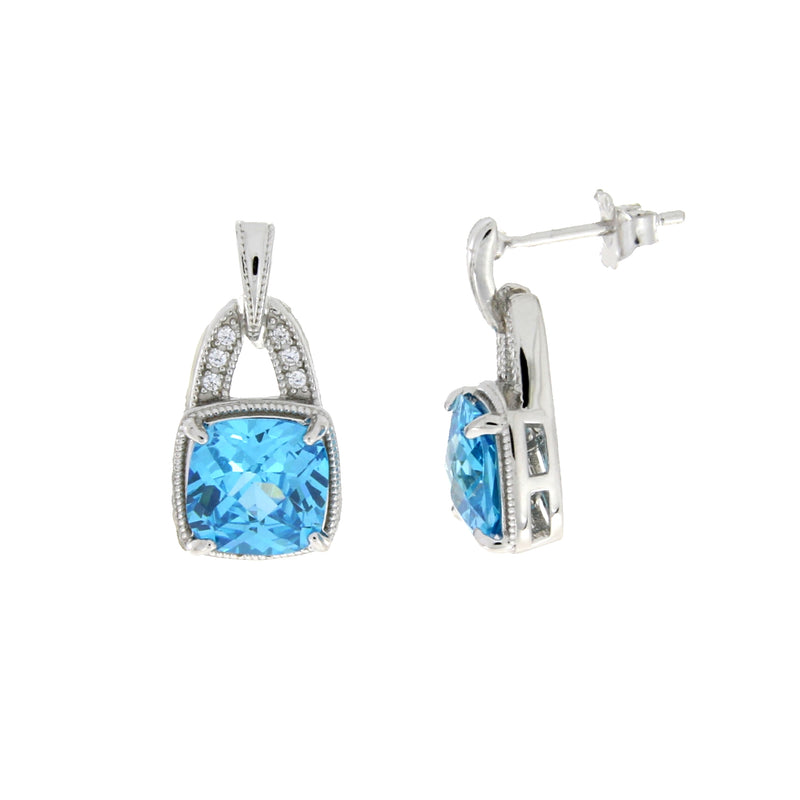 Genuine Cubic Zirconium Dangle Earrings Sterling Silver