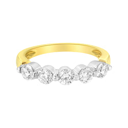 14K Yellow and White Gold 1.0 Cttw 2 Prong Set Round-Cut Diamond 5 Stone Band Ring (H-I Color SI1-SI2 Clarity) - Size 7