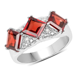 3.84 Carat Genuine  Garnet and White Topaz .925 Sterling Silver Ring