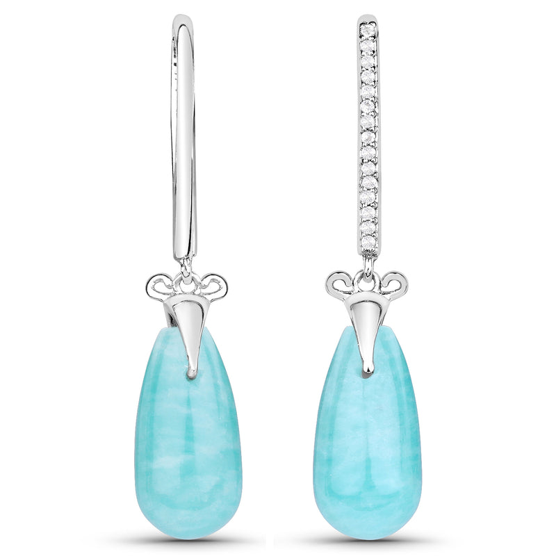 8.99 Carat Genuine Amazonite and White Topaz .925 Sterling Silver Earrings