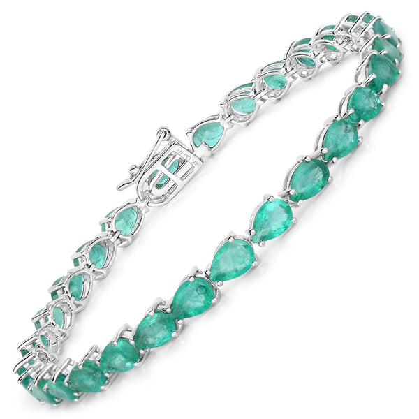 10.15 Carat Genuine Zambian Emerald 14K White Gold Bracelet