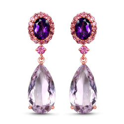 14K Rose Gold Plated 17.80 Carat Genuine Pink Amethyst, Pink Tourmaline & Amethyst .925 Sterling Silver Earrings