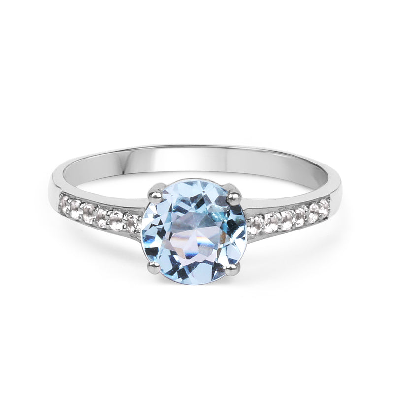 1.66 Carat Genuine Blue Topaz & White Topaz .925 Sterling Silver Ring